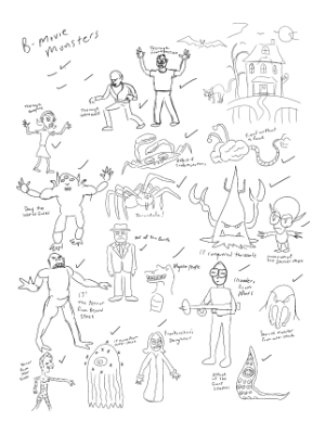 B Movie Monster Sketches for Halloween