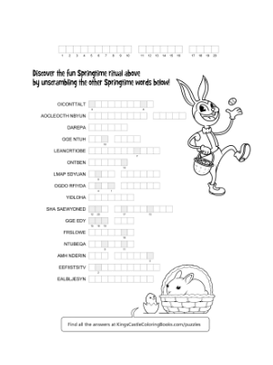 Easter bunny word scramble coloring page